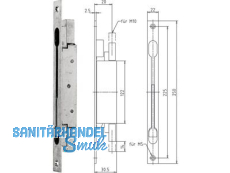 Trkantriegel 250 x 22 x 2,5 mm fr M10 Dorn 20 mm ohne Wechsel Stulp Edelstahl