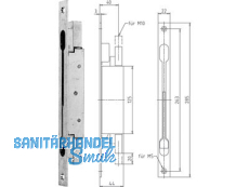 Trkantriegel 285 x 22 x 3,0 mm fr M10 Dorn 40 mm ohne Wechsel Stulp Edelstahl