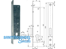 Portalschloss 877/40mm mit Riegel ohne Falle S065A71000 223918