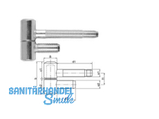 Einbohrband SFS 30-16-018 f. Stahlzarge vernickelt        zweiteilig Gr. 16