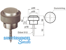 Trpuffer GEOS 1736 silber eloxiert Hhe = 38 mm  = 48 mm max. 80 kg