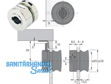 Glastrschloss Typ 321 Strke 4 - 6 mm Alu Optik mit integriertem Griff 46298