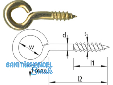 Ringschraube vermessingt Nr. 1 16 x 5 Strke: 2,8 mm Bolzenlnge: 16 mm