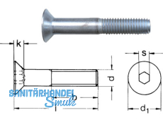 Senkschraube mit Innensechskant verzinkt DIN 7991/10.9 M 16 x  45