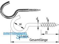 Schraubhaken verzinkt Art.11/60 mm gebogen