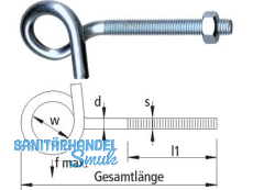 Deckenhaken stark gewunden Nr. 18E VZ M 12 x 160 mit Mutter