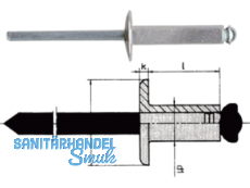 Blindniete Alu/Stahl Flachkopf 5 x 16  K 14,5
