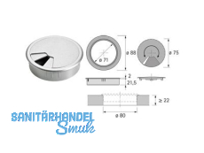 Kabeldurchlass Kunststoff rund  80 mm Chrom Optik matt 9131025