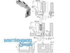 Weitwinkelscharnier Clip Top 71T6650 Anschraub 170 Mittelband 370.356.3