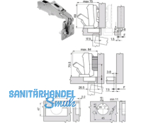 Weitwinkelscharnier Clip Top 71T6680 Einpress 170 Mittelband mit Dbel