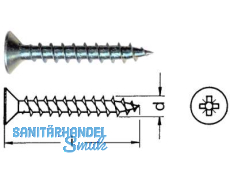 Spanplattenschraube Senkkopf Phillips blau verzinkt  4.0 x 30  Kopf 7 mm