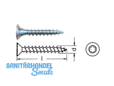 Spanplattenschraube Torx T10 VG blau verz.3.0 x 30 Senkk.mit Frsrippen