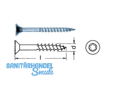 Spanplattenschraube Torx T25 TG blau verz.5.0 x  90 Senkk.mit Frsrippen