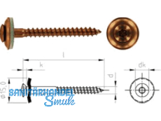 Spenglerschraube A2 T20 Prefa-Braun 4,5 x  35  m.15 mm Di.Scheibe