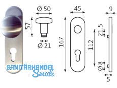 Knopfkurzschild PZ 72 mm  Edelstahl B-72610-00-0-8