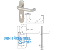 Kurzschild-Halbgarnitur DIN Edelstahl inkl. Schrauben M4x80mm Aussenseite 72mm