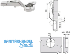 Aventos Zwischenscharnier HF 134 zum Schrauben, ohne Feder 78Z5500T 679.667.3