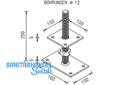 Pfostentrger Gew.M24  250mm  11013.1200 Ob.Plat.100x100x6 /U.Pl.160x100x6 ZINIP