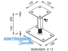 Pfostentr.Verstellb.140-200  Stecksystem Ob.Plat.100x100x6 /U.Pl.160x100x6m.Schr.