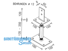 Pfostentrger Verst. 142-207 10922.1000 Ob.Plat.100x100x6 /U.Pl.160x100x6 ZINIP