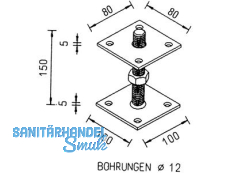 Pfostentrger Gew.M20  150mm  11009.0180 Ob.Plat. 80x 80x5 /U.Pl.100x100x6 ZINIP