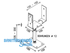 Pfostentr.Verstellb.141-206  10923.1000 Ob.Plat.100x100x5 /U.Pl.160x100x6 M24