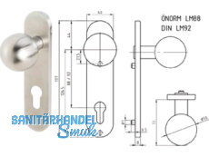 Knopfkurzschild -Norm Edelstahl inkl. Schrauben M4x80mm Aussenseite 88mm