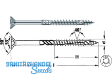 Spanplattenschraube  TORNADO  Senkkopf blau verzinkt TX 25  TG   4,5 x 45