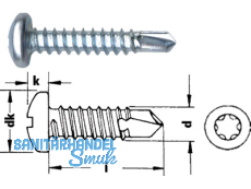 Bohrschraube Linsenkopf verzinkt Torx 20 DIN 7504-M (NT)  4,2 x 16