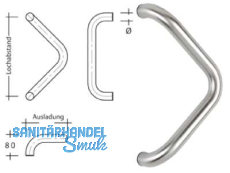 Stossgriff ES 30.350 gkw LA = 350 mm Enden 90 gebogen Ausl. 190 mm Edelstahl