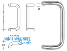 Stossgriff ES 30.300 gk  LA = 300 mm Enden 90 gebogen Ausl. 145 mm Edelstahl