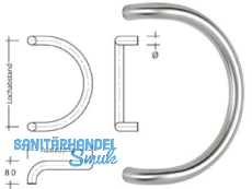Stossgriff ES 30.350 ks  LA = 350 mm Enden 90 gebogen Ausl. 250 mm Edelstahl