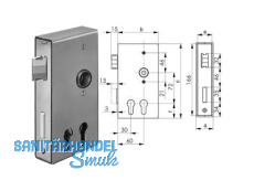 Schlosskasten 140D-30ZW  Riegel Dorn 30/60 mm Stulp 30 mm Nuss 8,0 mm