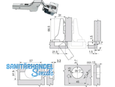 Standardscharnier ClipTop BLUMOTION 110 Einpress Mittelanschlag 71B3680  8885783