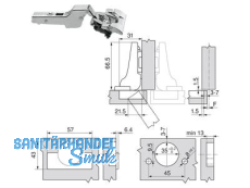 Standardscharnier ClipTop BLUMOTION 110 Inserta Mittelanschlag  71B3690 8912953