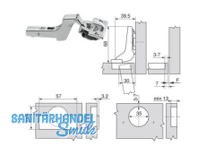 Standardscharnier ClipTop BLUMOTION 110 Anschraub Innenanschlag 71B3750  8913183