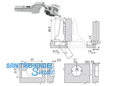 Standardscharnier ClipTop BLUMOTION 110 Schraub Mittelanschlag  71B3650  8885543