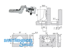 Standardscharnier Clip Top 110 o. Feder Inserta Innenanschlag  70T3790.TL