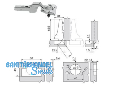 Standardscharnier Clip Top 110 o. Feder Inserta Mittelanschlag  70T3690.TL