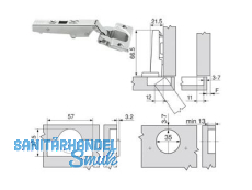 Standardscharnier Clip Top 110 o. Feder Schraub Eckanschlag  70T3550.TL