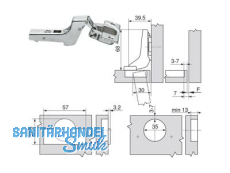 Standardscharnier Clip Top 110 Anschraub Innenanschlag 71T3750  9001193