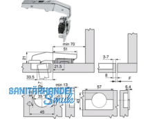 Stollenscharnier 95 79B9580 Clip Top BM Einpress mit Feder 935.067.3