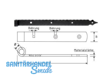 Langband 600/16 mm schwarz gefrbt Schmiedeeisen randgehmmert 320355