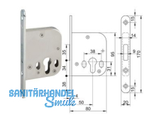 Riegelschloss 48R PZ 2-tourig Niro-Look Stulp 170 x 20 x 4 mm Dorn 80 cm