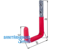 Wandhaken mit Gummierung 120x 83x48 mm 25 kg  12 mm verzinkt/Gummierung rot