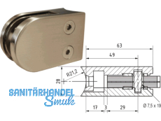 Glashalter Edelstahl finish 63x45 mm fr Rohr 42,4 mm   mit Sicherungsstift