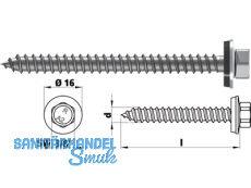 Fassadenbauschraube Niro-A2-A 6.5x32 mit Spitze und Dichtscheibe R-24