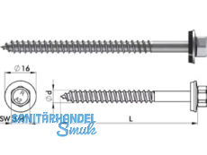 Fassadenbauschraube Niro-A2-A 6.5x90 mit Spitze und Dichtscheibe R-30