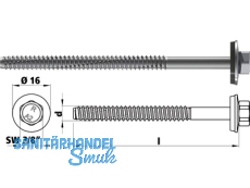 Fassadenbauschraube Niro-A2-BZ 6.3x175 mit Zapfen und Dichtscheibe R-20