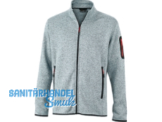 Strickfleece Jacke James&Nicholson Nr.02.0762 light grey melange/rot GR.XL